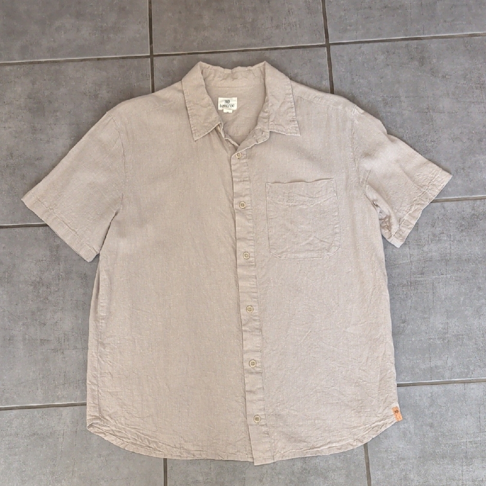 tentree Men's Light Tan Short Sleeve Shirt Rare Soft Hemp-tencel Material